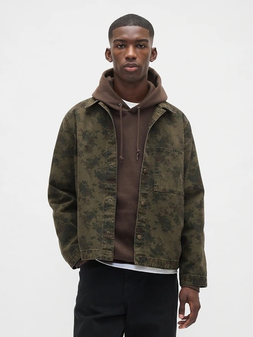 Gap Floral Camo Canvas Denim Overshirt Shacket Jacket Grunge Fall Chore Barn